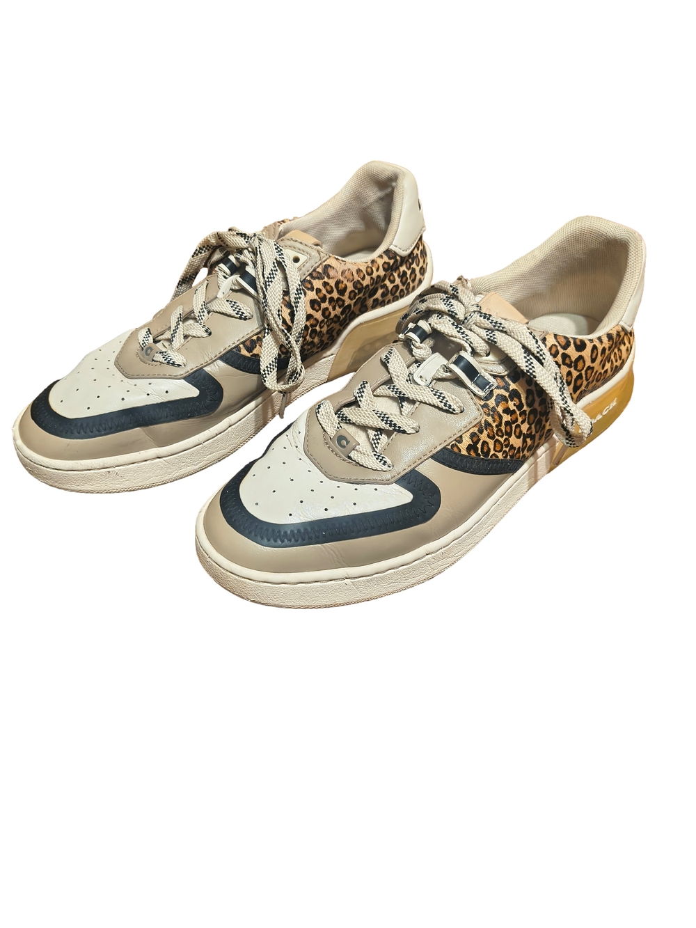 Leopard Panel Low-Top Sneakers in Beige and Black